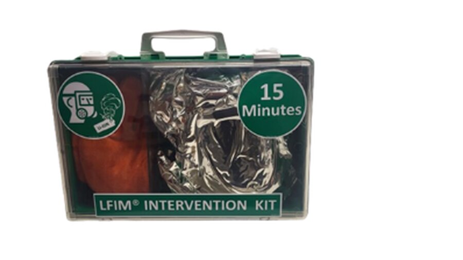 Wandgemonteerde LFIM Intervention Kit met masker en handschoenen